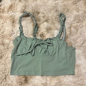 Green Ruched Strap Crop Top